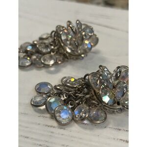 Vintage Signed SORRELLI Chandelier AB Bezel Glass Clip On Earrings Silver Tone